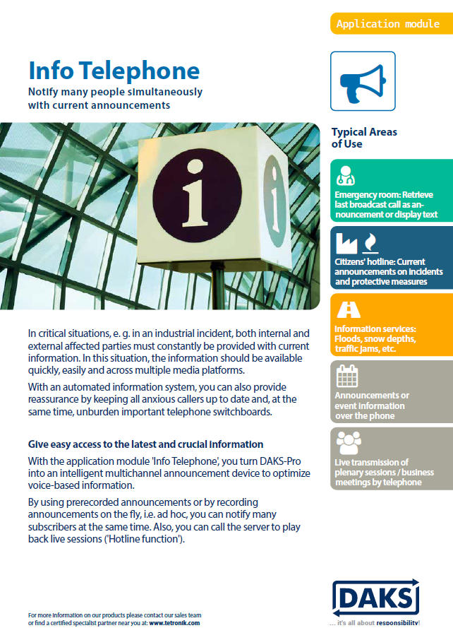 DAKS application Info Telephone product info flyer